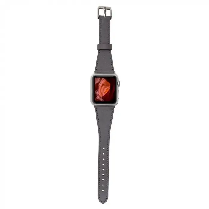 Apple Watch Uyumlu Deri Kordon 42-44-45mm Slim RST9 Gri