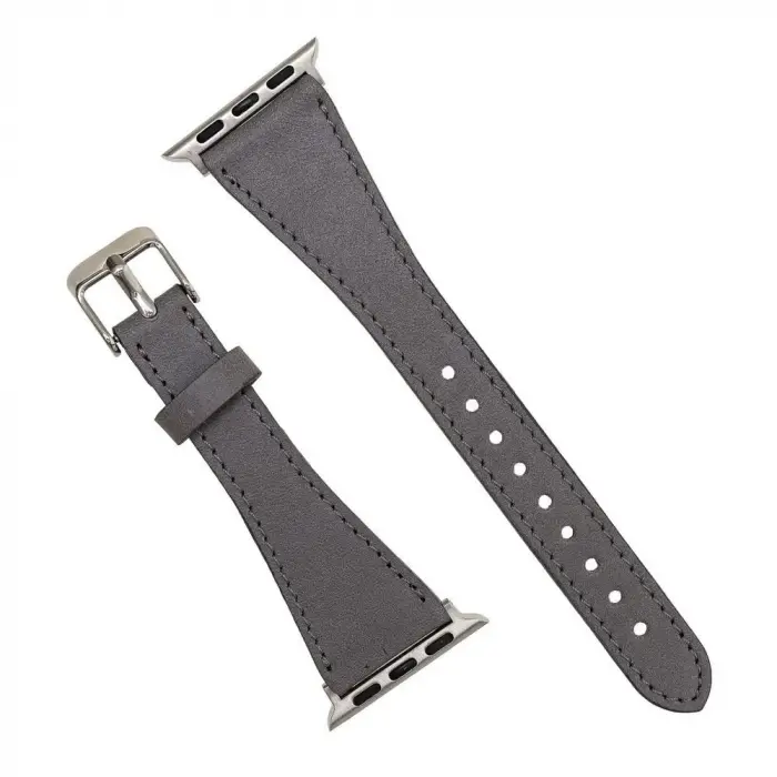 Apple Watch Uyumlu Deri Kordon 42-44-45mm Slim RST9 Gri