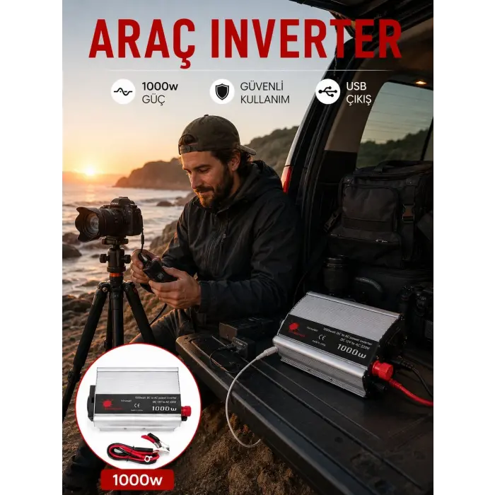 Araç Aküsünden Güvenli Elektrik Sağlayan 1000 Watt İnverter