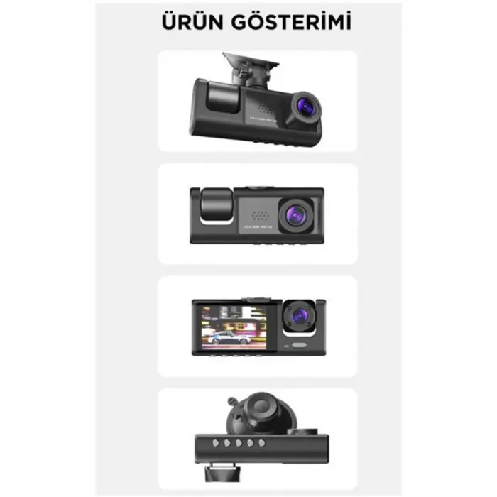 Araç İçi 1080p 3 Kameralı Lcd Ekranlı Gece Görüşlü , G-sensör , Geri Görüş Kamera
