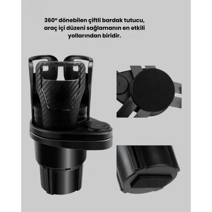 Araç İçi Düzen ve Ambiyans Seti Çift Bardak Tutucu + LED Işık