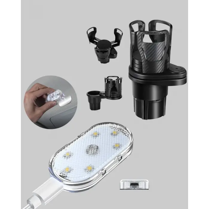 Araç İçi Düzen ve Ambiyans Seti Çift Bardak Tutucu + LED Işık