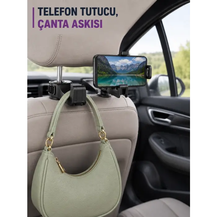 Araç Koltuk Arkası Telefon Tutucu ve Çanta Askısı Aparatı
