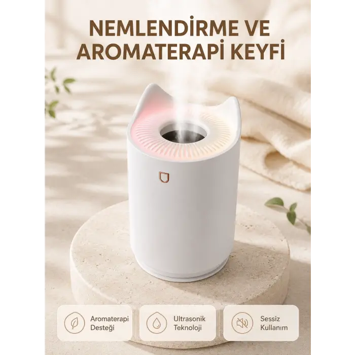 Aroma Difüzör Hava Nemlendirici Sessiz Çalışma LED Gece Lambası