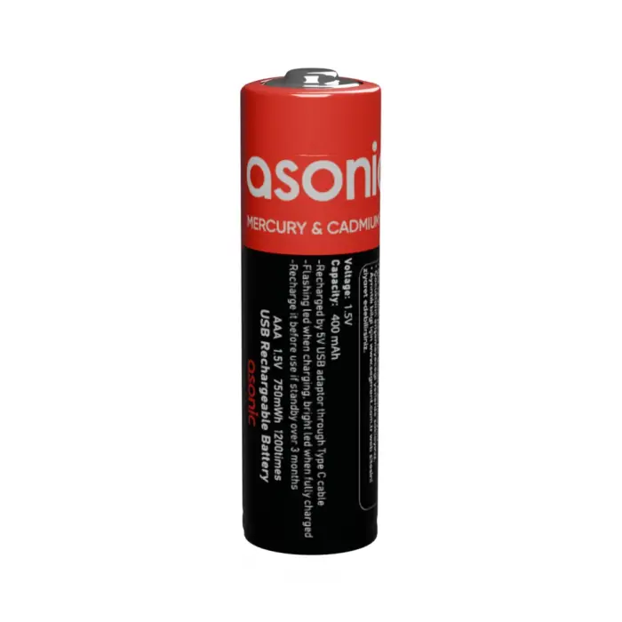 ASONIC PL400 AAA Şarjlı Pil 1.5Volt 400mAh/750mwh Type-C ile Kolay Şarj  2 li Paket (USB To Type-C Kablo Hediye)(1923)