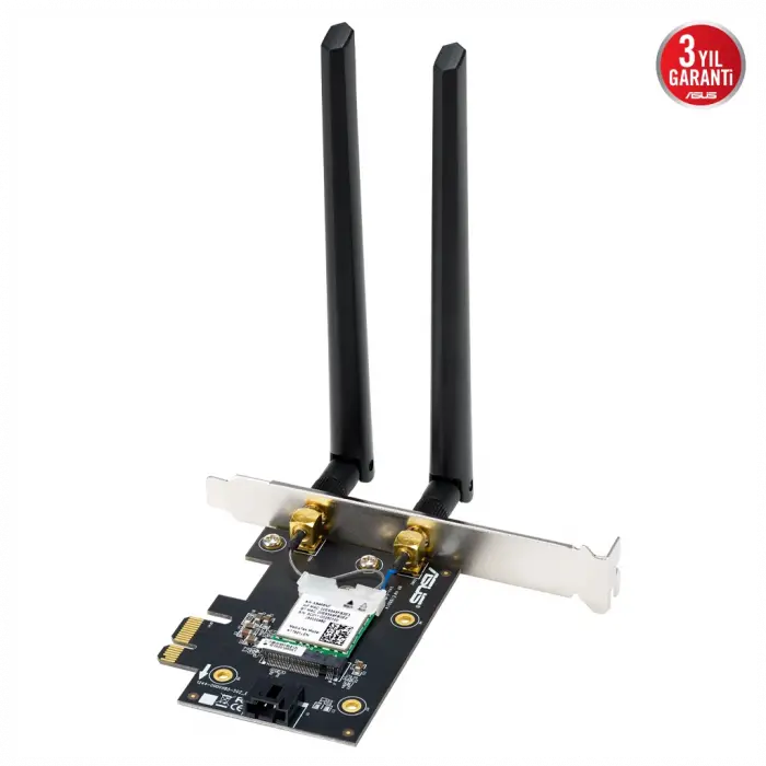 ASUS PCE-BE6500, BE6500, 2xAnten, 6500Mbps, Tri-Bant, 6GHz WİFİ 7, Bluetooth v5.4, WPA3, PCI-Express x1, PCIe Adapter