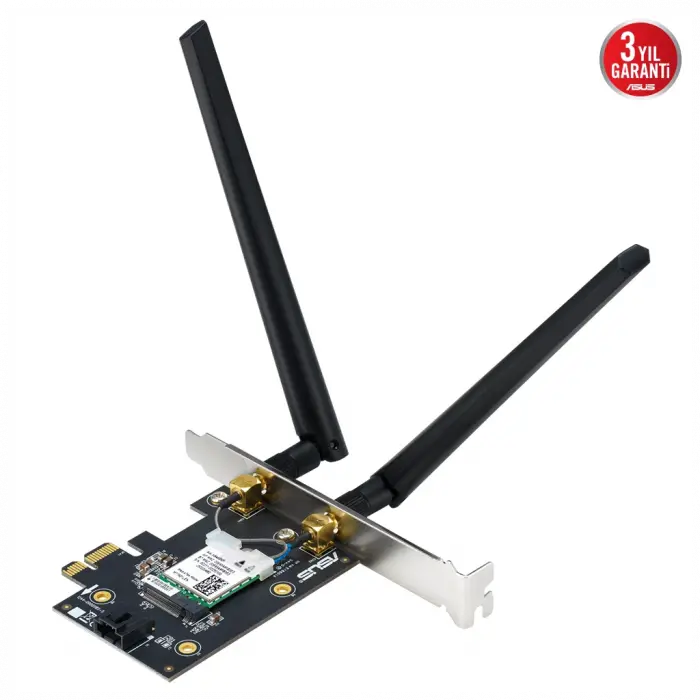ASUS PCE-BE6500, BE6500, 2xAnten, 6500Mbps, Tri-Bant, 6GHz WİFİ 7, Bluetooth v5.4, WPA3, PCI-Express x1, PCIe Adapter
