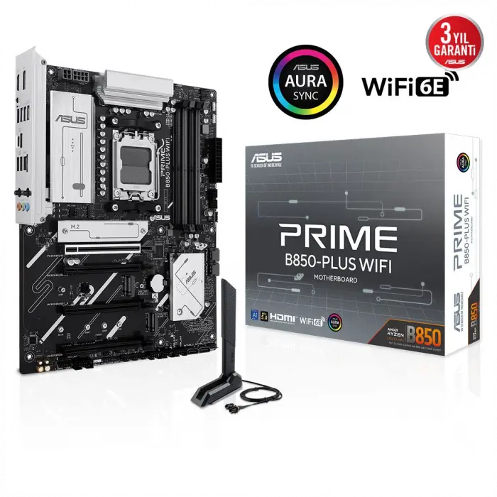ASUS PRIME B850-PLUS WIFI, 4xDDR5, 3x M.2, HDMI, DP, Type-C, Wi-Fi 6E, Bluetooth v5.3, AM5 Soket GAMING Anakart