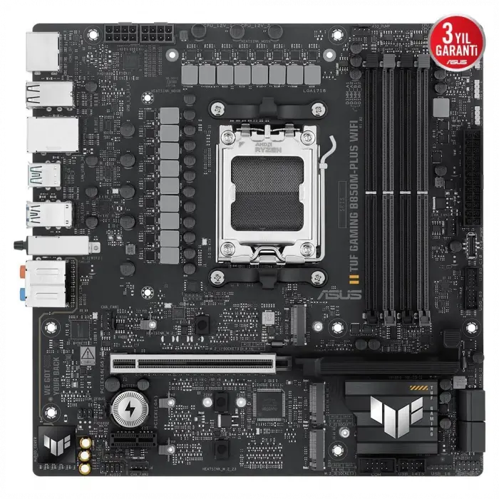ASUS TUF GAMING B850M-PLUS WIFI, 4xDDR5, 3x M.2, HDMI, DP, Type-C, Wi-Fi 6E, Bluetooth v5.3, AM5 Soket GAMING Anakart