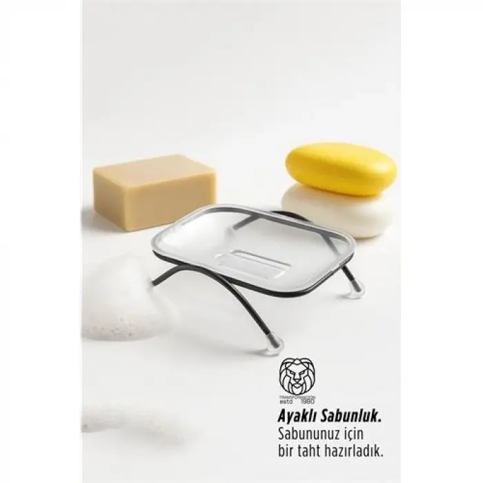 Ayaklı Sabunluk – Su Giderli, Şeffaf Tasarım, 12 x 9 cm, Tezgah Üstü Kullanım