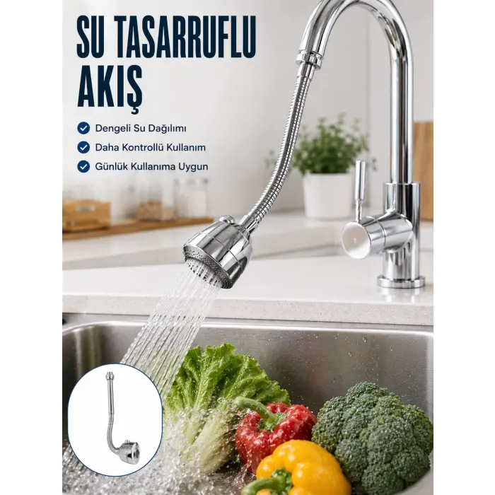 Ayarlanabilir Musluk Başlığı Esnek Spiral Hortumlu Lavabo Uzatma Aparatı