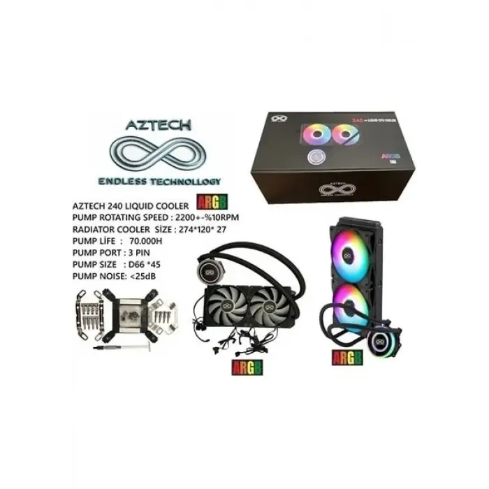 AZTECH LIQUID COOLING AZ240-1B (intel-Amd Destekli) ARGB LED 240MM SIVI SOĞUTMA SISTEMI
