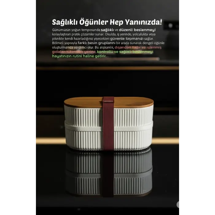 Bambu Kapaklı Lunch Box Kahvaltılık Saklama Kabı Large Bölmeli