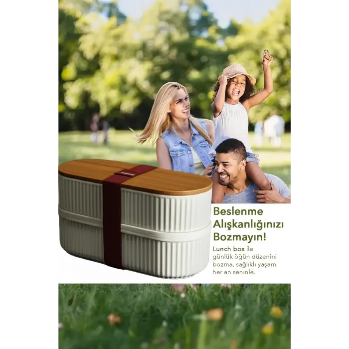 Bambu Kapaklı Lunch Box Kahvaltılık Saklama Kabı Large Bölmeli