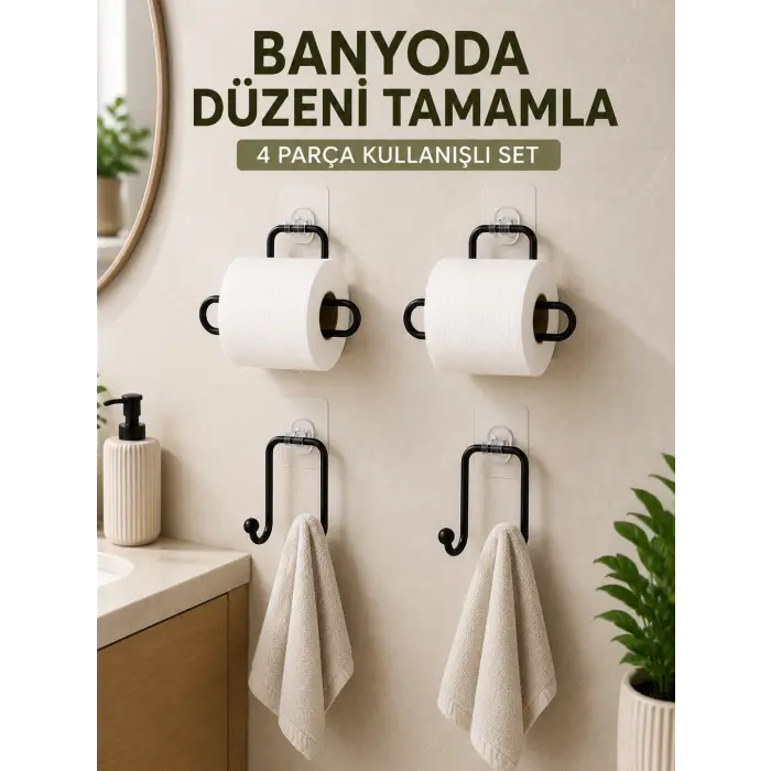 Banyo ve Mutfak İçin 4 Parça Set 2 Adet Kağıtlık 2 Adet Havlu Askısı