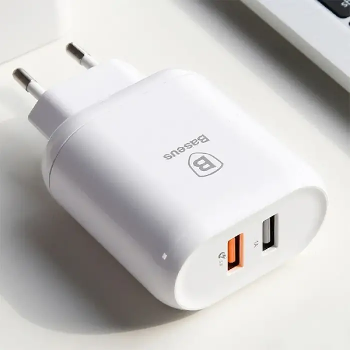 Baseus Bojure Series Dual-USB QC 3.0 18W Hızlı Şarj Aleti Başlık-(5775)