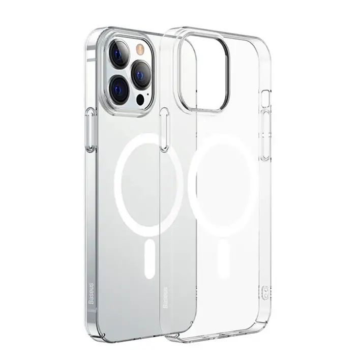 Baseus Crystal iPhone 13 Pro Magsafe Silikon Kılıf + Tempered Ekran Koruyucu Set-(5775)