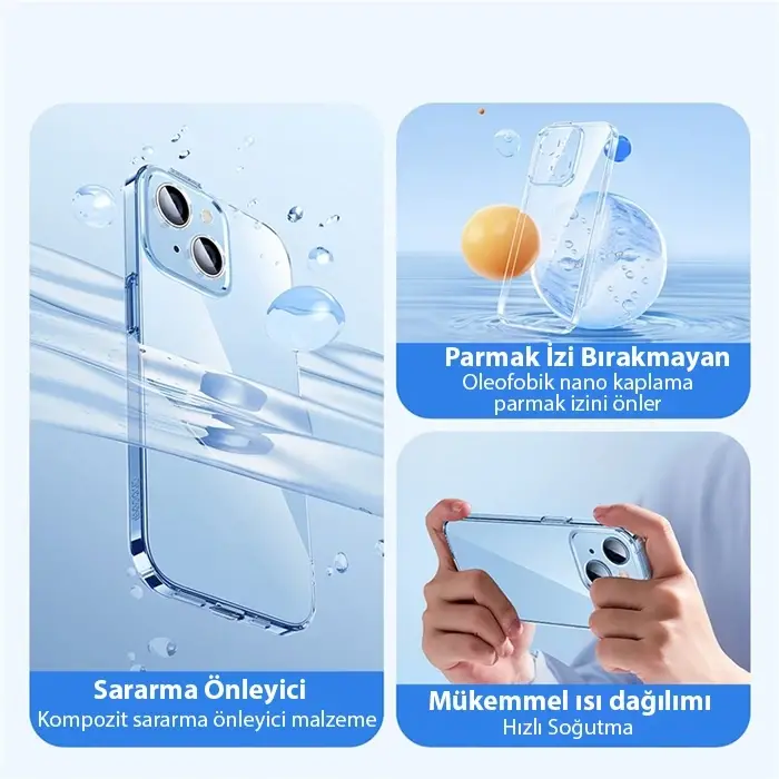 Baseus Crystal iPhone 14 Plus 6.7 Ultra-Thin Silikon Kılıf + Tempered Ekran Koruyucu Set-(5775)