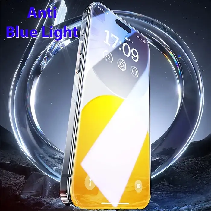 Baseus Crystalline iPhone 15 Pro Max Full Koruma Anti Mavi Işık Tempered Cam Ekran Koruyucu-(5775)