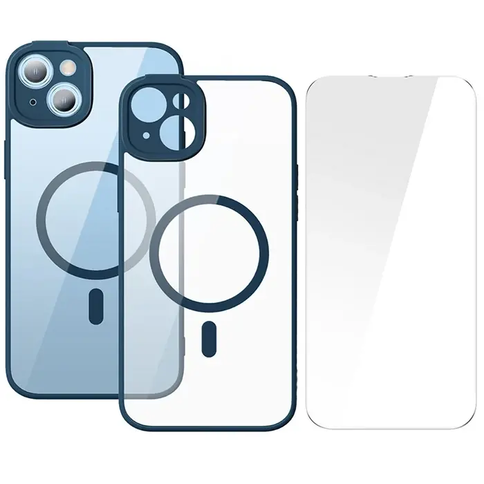 Baseus Frame Series iPhone 14 Plus 6.7 Kamera Koruyuculu Magsafe Kılıf + Tempered Ekran Koruyucu Set-(5775)