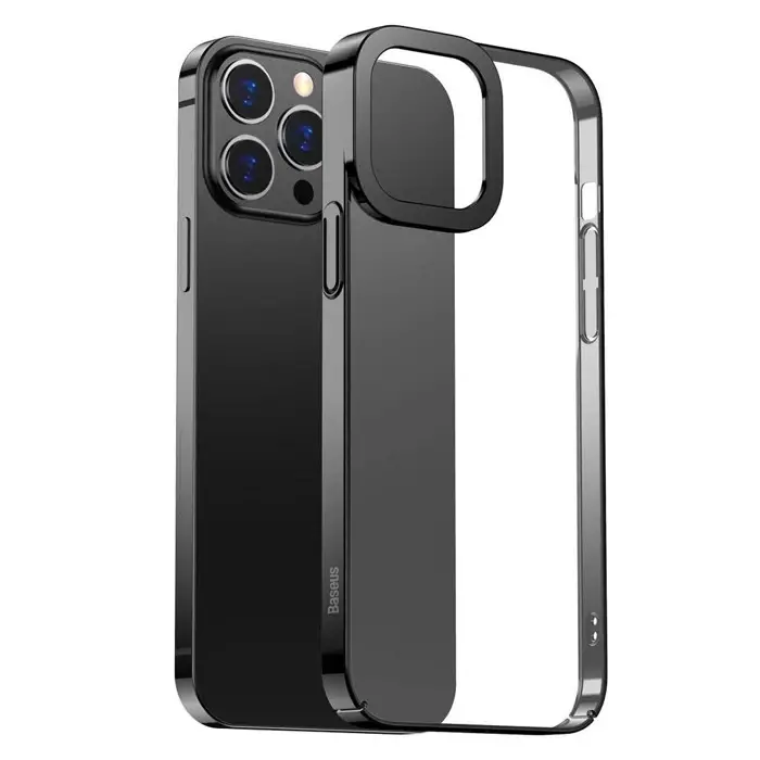 Baseus Glitter iPhone 13 Pro Max 6.7inç Kılıf Renkli Kenar Şeffaf Silikon-(5775)