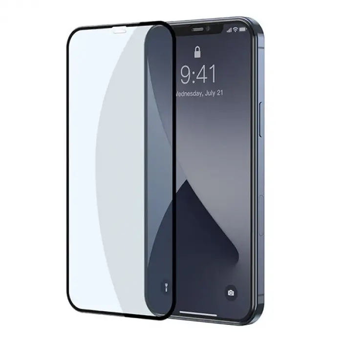 Baseus İPhone 12-12 Pro 0.3MM Full Anti Blue Light Tempered Cam Ekran Koruyucu 2Adet Set-(5775)