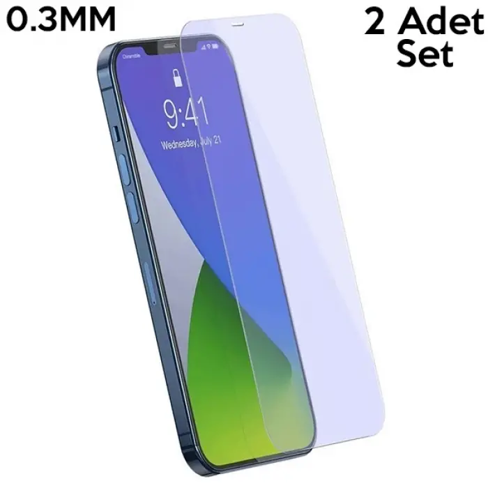 Baseus İPhone 12/12 PRO 6.1 0.3mm Antiblue Cam Ekran Koruyucu 2Adet-(5775)