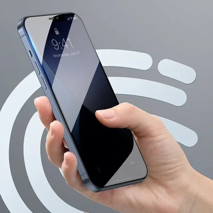 Baseus İPhone 12 Pro Max 6.7 023mm Anti Spy Çerçeveli Tempered Cam Ekran Koruyucu 2 Adet Set-(5775)