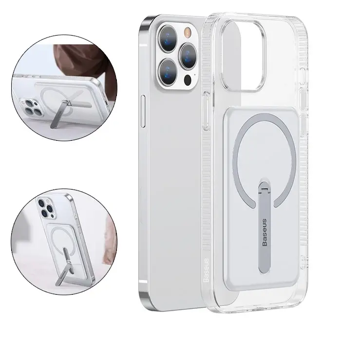 Baseus iPhone 13 Pro Max 6.7 Manyetik Magsafe Standlı Silikon Kılıf-(5775)