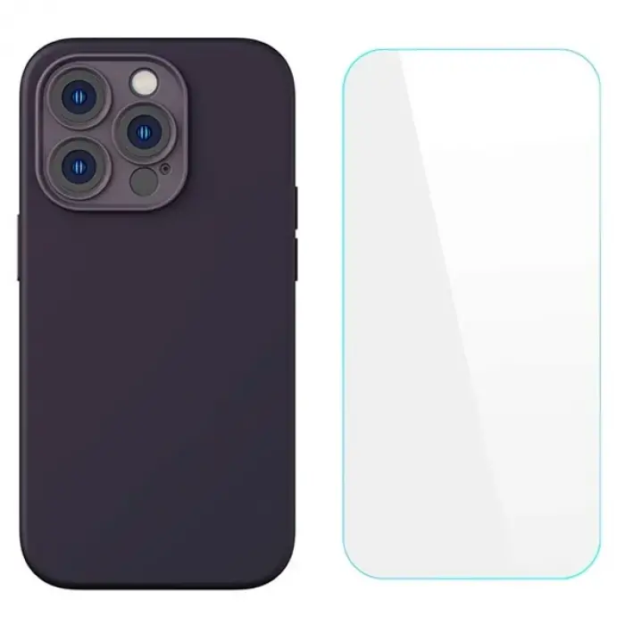 Baseus Liquid Silica iPhone 14 Pro Silikon Kılıf + Tempered Ekran Koruyucu Set-(5775)