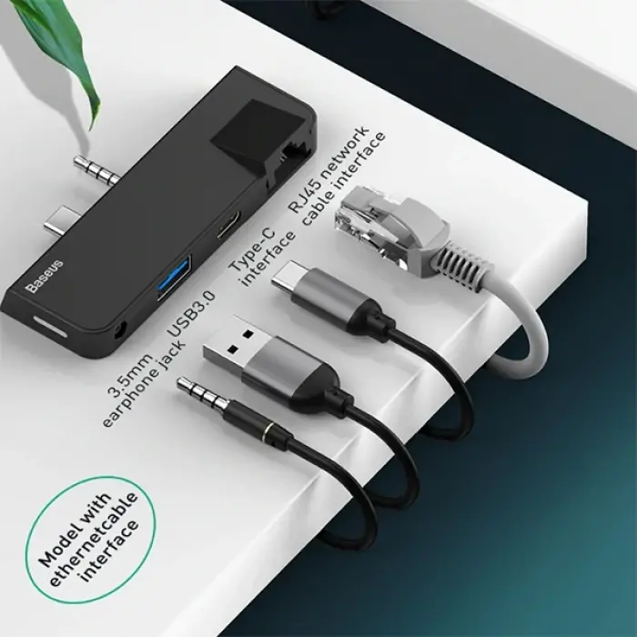Baseus Multifunctional HUB Surface Go(Type-C+Audio to RJ45+USB3.0+Type-C(data)+Audio)-(5775)