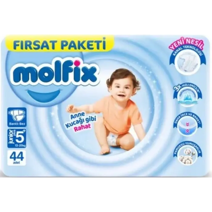 Bebek Bezi Fırsat Paketi 5+ Beden 13-20 Kg 44 Adet