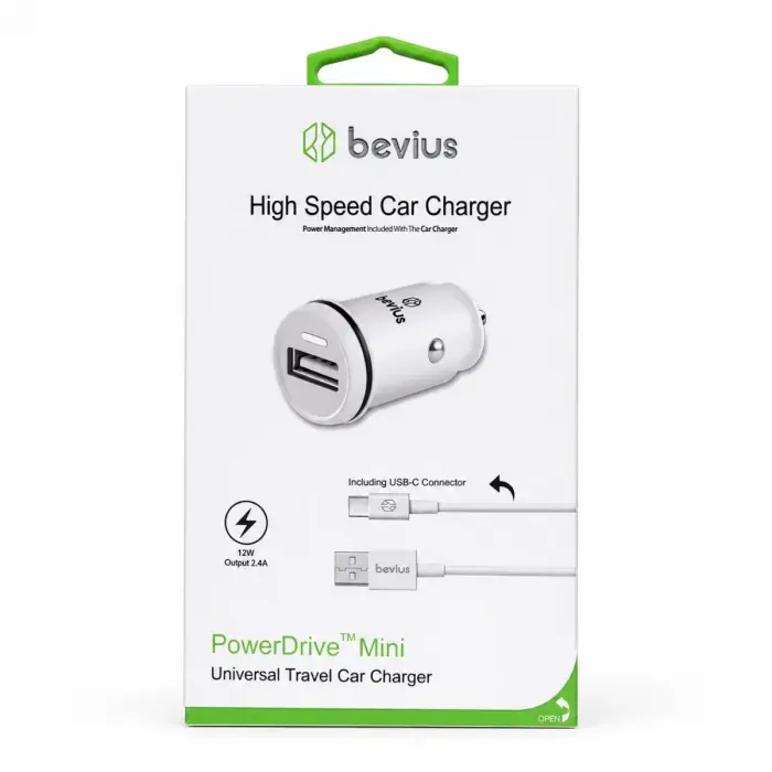 Bevius BVS-AU502 Beyaz 12W USB-C Kablolu Araç Şarj Cihazı