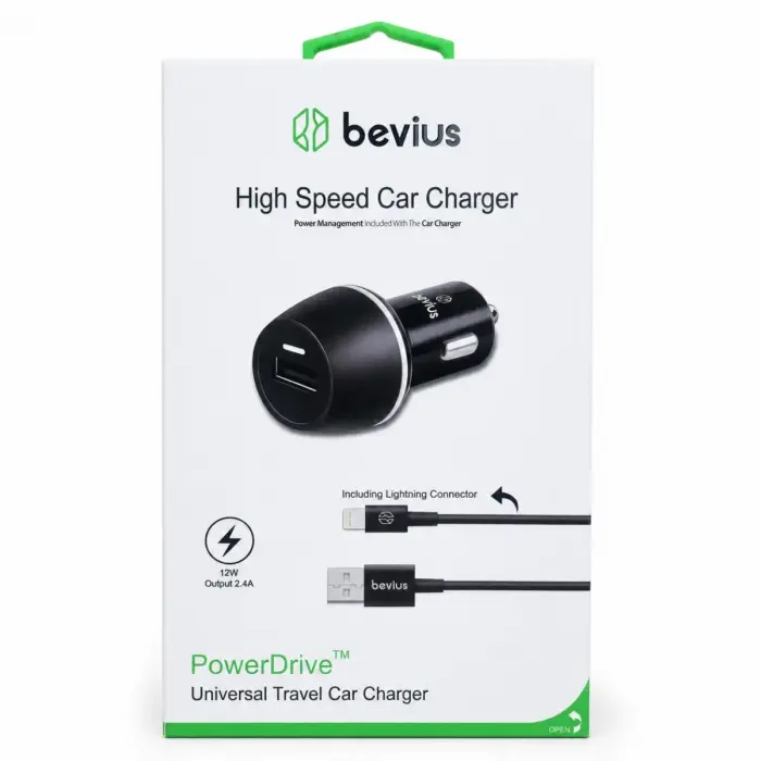 Bevius BVS-AU511 Siyah 12W Lightning Kablolu Araç Şarj Cihazı