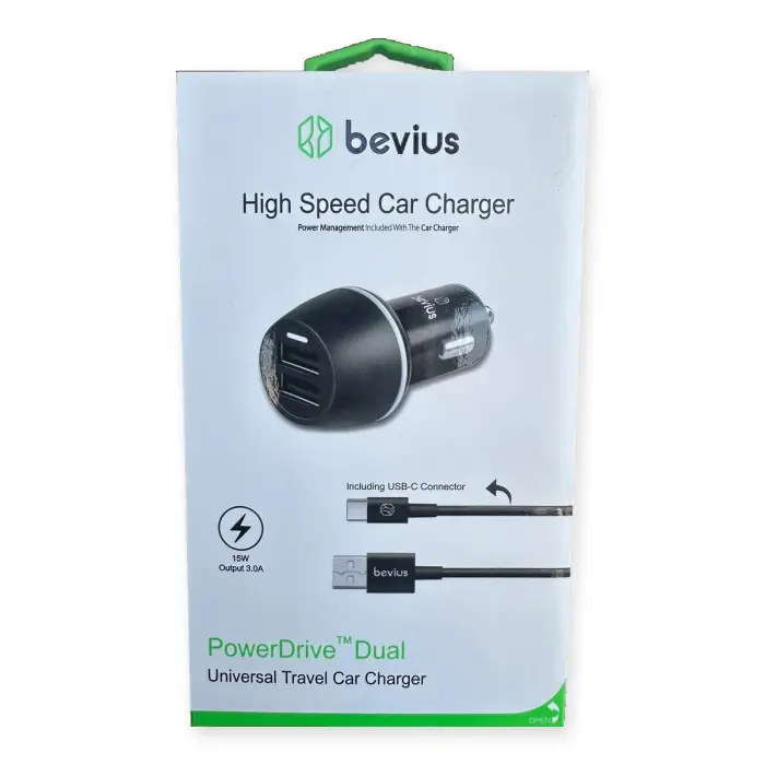 Bevius BVS-AU515 15W 3A Çift USB-C Kablolu Araç Şarj Cihazı