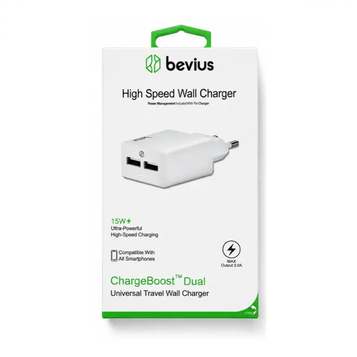 Bevius BVS-CH406 Beyaz 15W Çift USB Duvar Şarj Cihazı