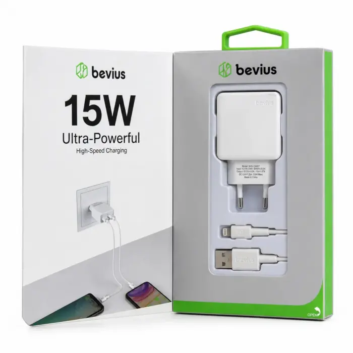 Bevius BVS-CH407 15W Işıklı Çift USB Lightning Kablolu Duvar Şarj Cihazı