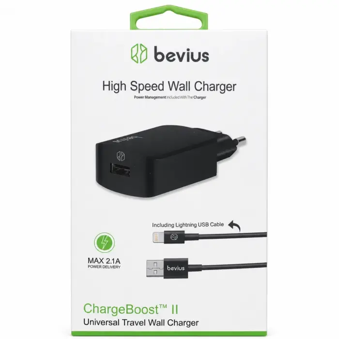 Bevius BVS-CH416 Siyah 10W USB-A Lightning Kablolu Duvar Şarj Cihazı