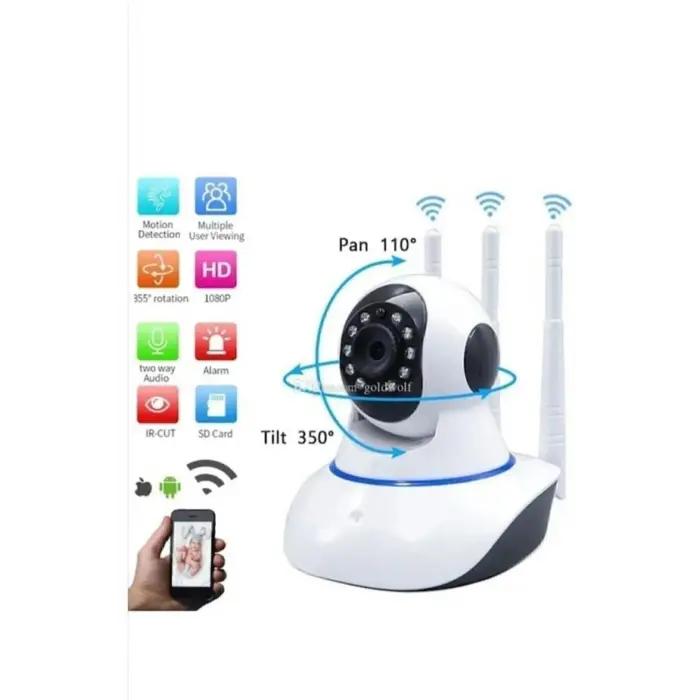 Beyaz 360° wifi ip güvenlik kamera gece görüşlü sensörlü SD kart destekli HD kayıt H.264