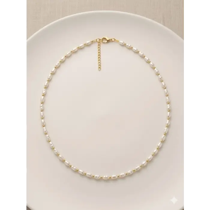 Beyaz Cam İnci  Kolyeler 40+5 Cm  - Kl0303