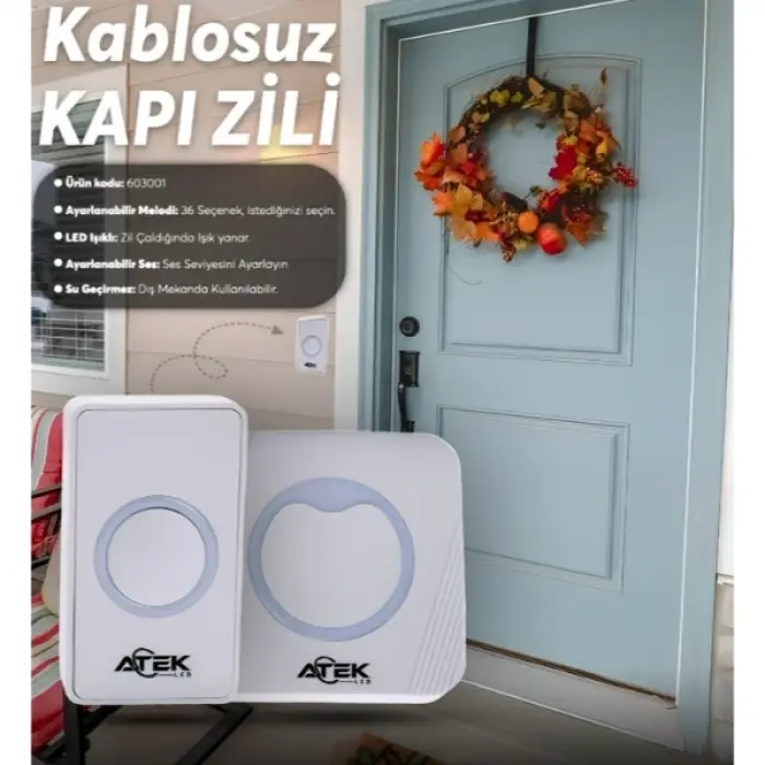 Beyaz Kablosuz Su Geçirmez Kapı Zili