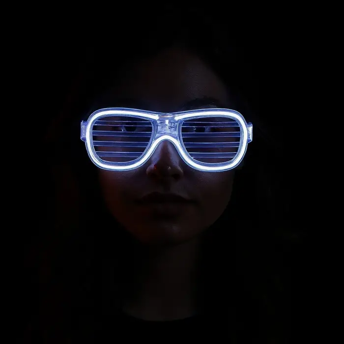 Beyaz Led Işıklı Parti Gözlüğü - Neon Glow Şerit Gözlük 3 Modlu Bx40