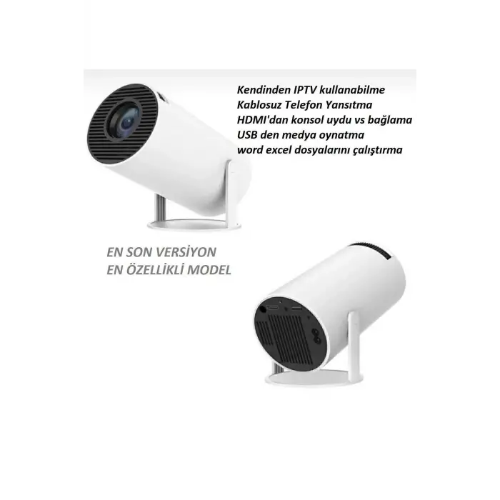 Beyaz LED projeksiyon cihazı HD çözünürlük 2000:1 kontrast 200 ansilümen wifi bluetooth