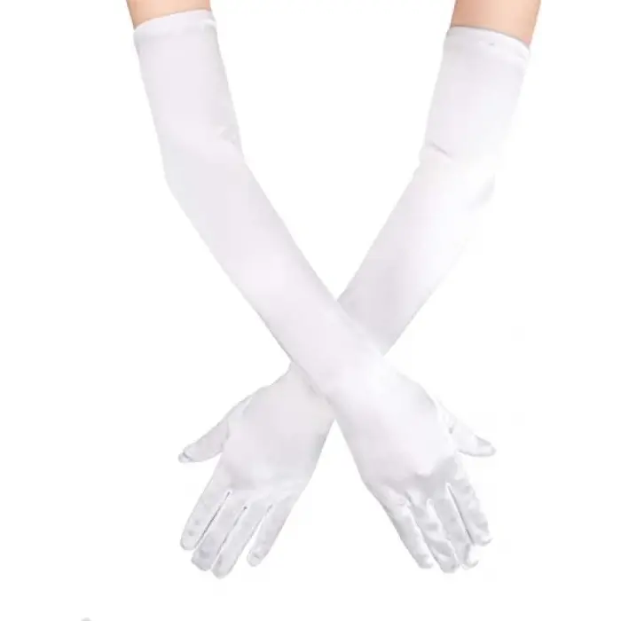 Beyaz Renk Dirseğe Kadar Uzun Kumaş Eldiven 40 Cm Bx40