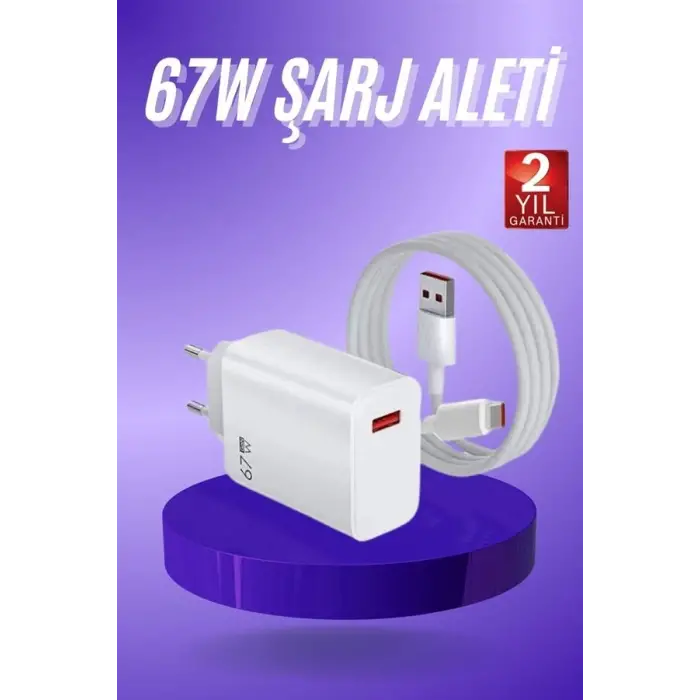 Beyaz Ultra Plus Hızlı Şarj Seti Şarj Adaptörü ve Kablosu 67W