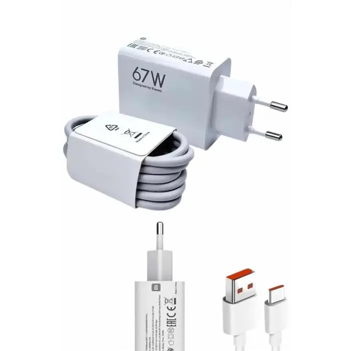 Beyaz Ultra Plus Hızlı Şarj Seti Şarj Adaptörü ve Kablosu 67W