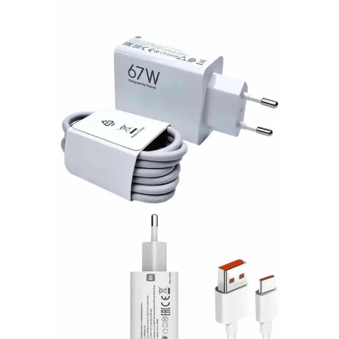 Beyaz Ultra Plus Hızlı Şarj Seti Şarj Adaptörü ve Kablosu 67W