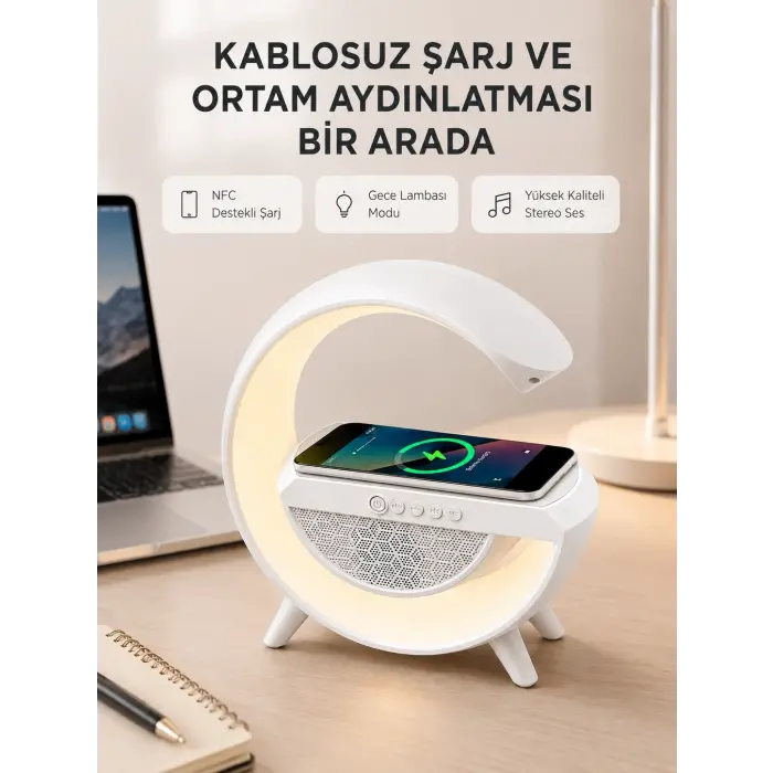 Bluetooth 5.0 Hoparlör – Kablosuz Şarj, RGB Gece Lambası ve FM Radyo