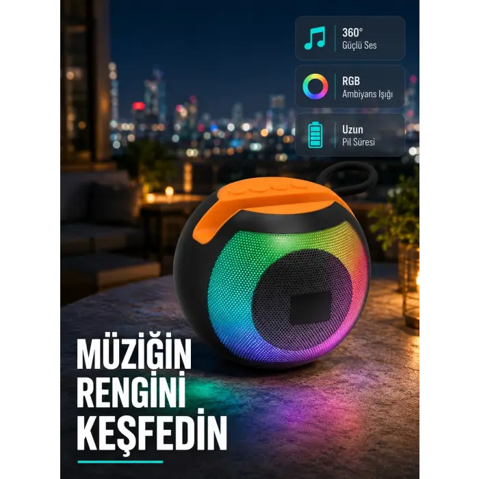 Bluetooth 5.0 Hoparlör – RGB Işıklı, Güçlü Bas ve 360° Surround Ses