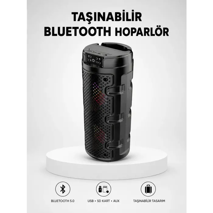 Bluetooth 5.0 Kablosuz Hoparlör Çift Sürücülü Yüksek Ses Kalitesi Kompakt Tasarım